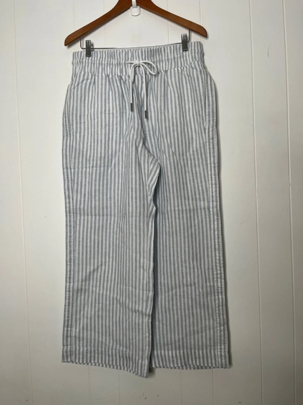 Quince Light Blue and White Striped Wide Leg Pants